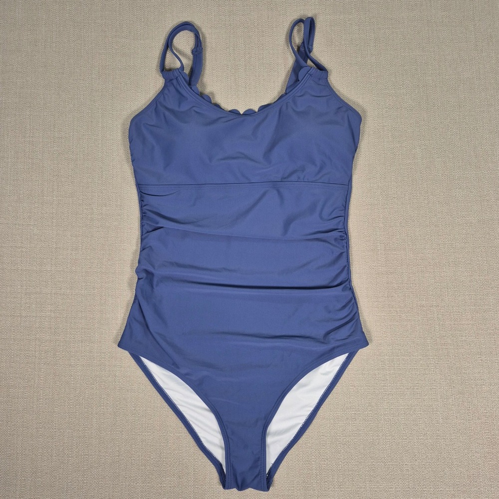Daci Blue Scalloped One Piece Swimsuit Ruched Tummy Control Size Small New